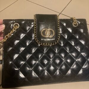 SHEIN Black Quilted Shoulder Bag with Gold Chain